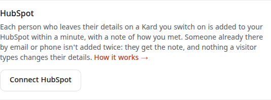 HubSpot under Send new contacts to other apps: what it does, How it works, and the Connect HubSpot button